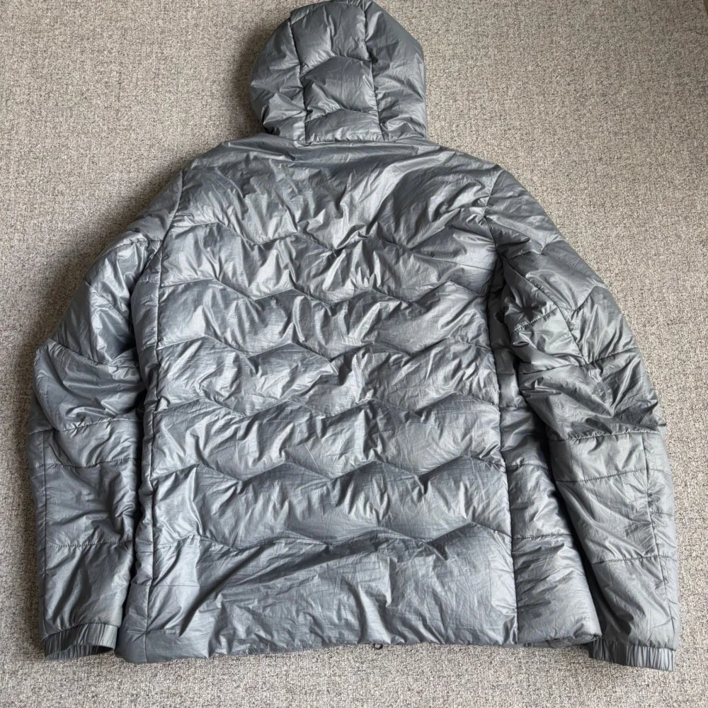Jordan Puffer Jacket Mens L Grey Jumpman Down Filled Hooded Chevron Quilted Coat